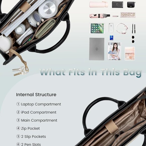 Laptop Tote Bag for Women,15.6 Inch Large Capacity Work Bag with Clutch Purse fo - Picture 3 of 7